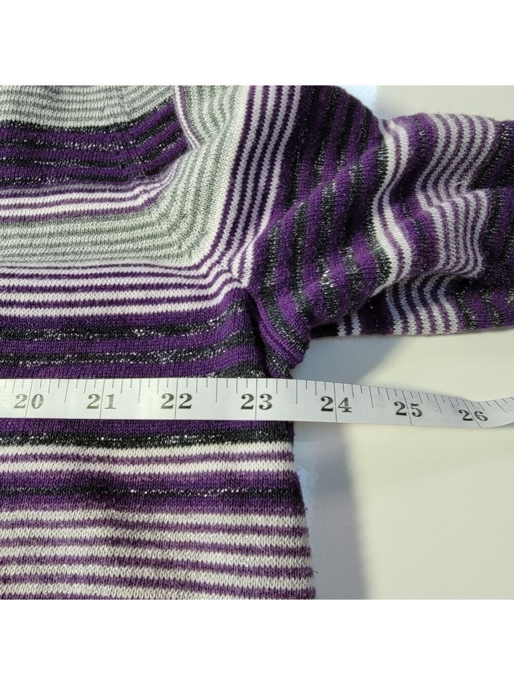 𝅺EUC Croft & Barrow Purple/Silver Vneck Striped Sweater Size 2XL - Picture 8 of 10